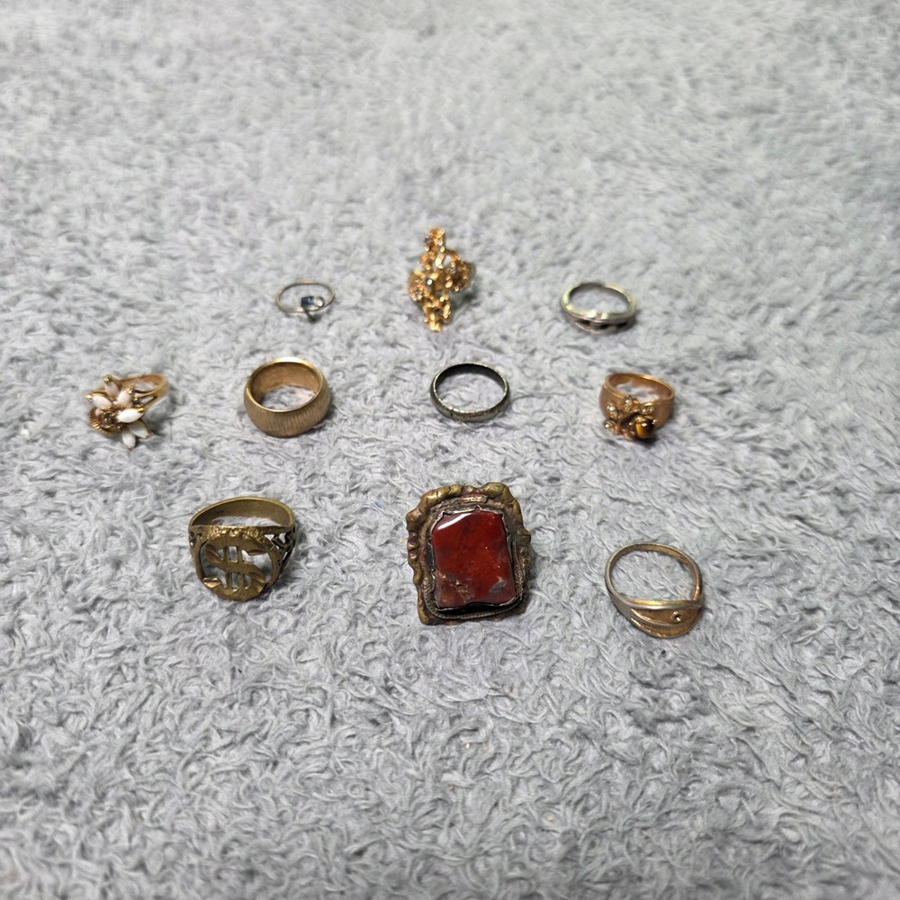 Vintage Costume Mixed Size Ring Lot 10pc Gold Silver Tone Statement Boho Floral